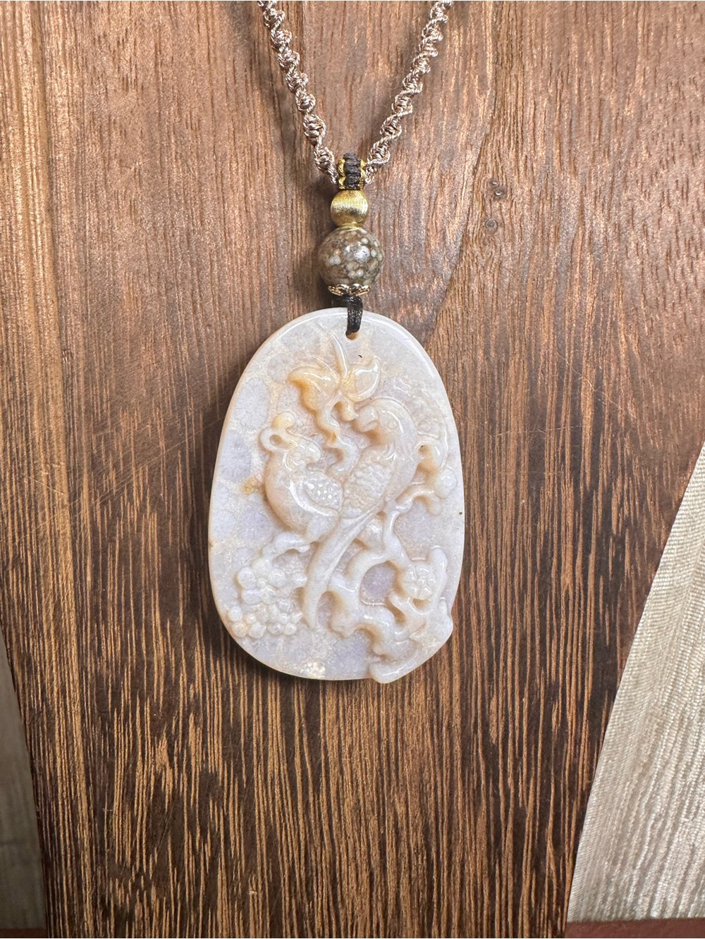 Coral Fossil Birds Pendant with Ocean Jasper on Adjustable Rope - Picture 10 of 15